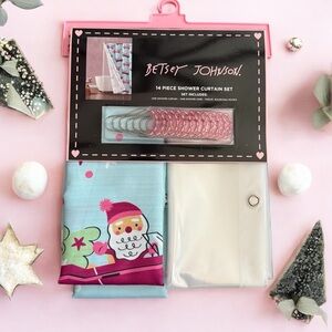 Betsey Johnson Festive Shower Curtain Set - Blue and Pink